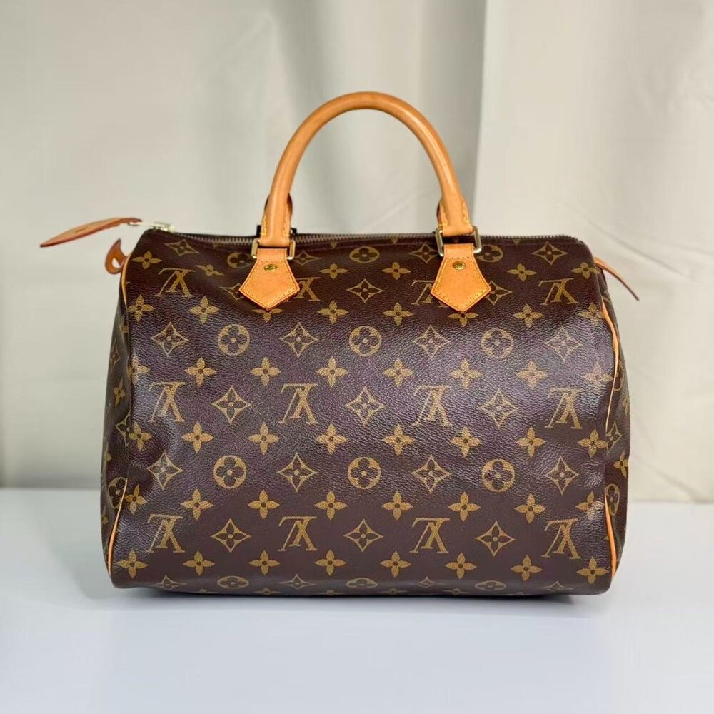 Louis Vuitton Monogram Canvas Speedy 30 Top Handle Bag with Brown Pattern